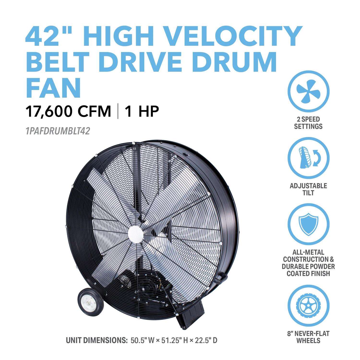 Perfect Aire 47.25 in. H X 42 in. D Drum Fan