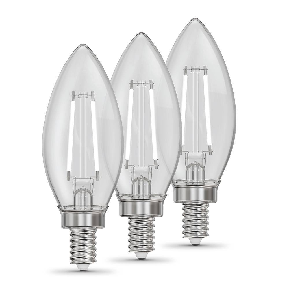 Feit Electric 25-Watt Equivalent B10 E12 Candelabra Dim White Filament Clear Glass Chandelier LED Light Bulb Soft White 2700K (3-Pack) CTC25927CAWFILHDRP3