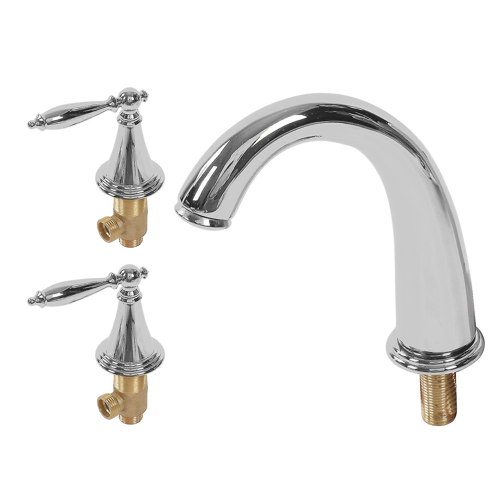 Double Handle Split Faucet Full Copper Three Hole Basin Faucet European Style Bathroom Sink Faucet Silver