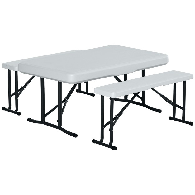 Outsunny 40 Inches Portable Camping Beer Table Set 3 piece Folding Picnic Table And Bench White