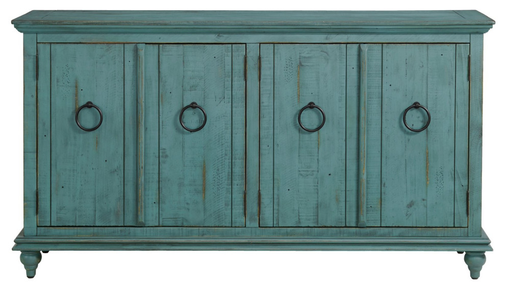 Rustic TV Console  Pine Wood Frame With Rough Saw Marks  Ring Pulls  Turquoise   French Country   Entertainment Centers And Tv Stands   by Declusia  Houzz