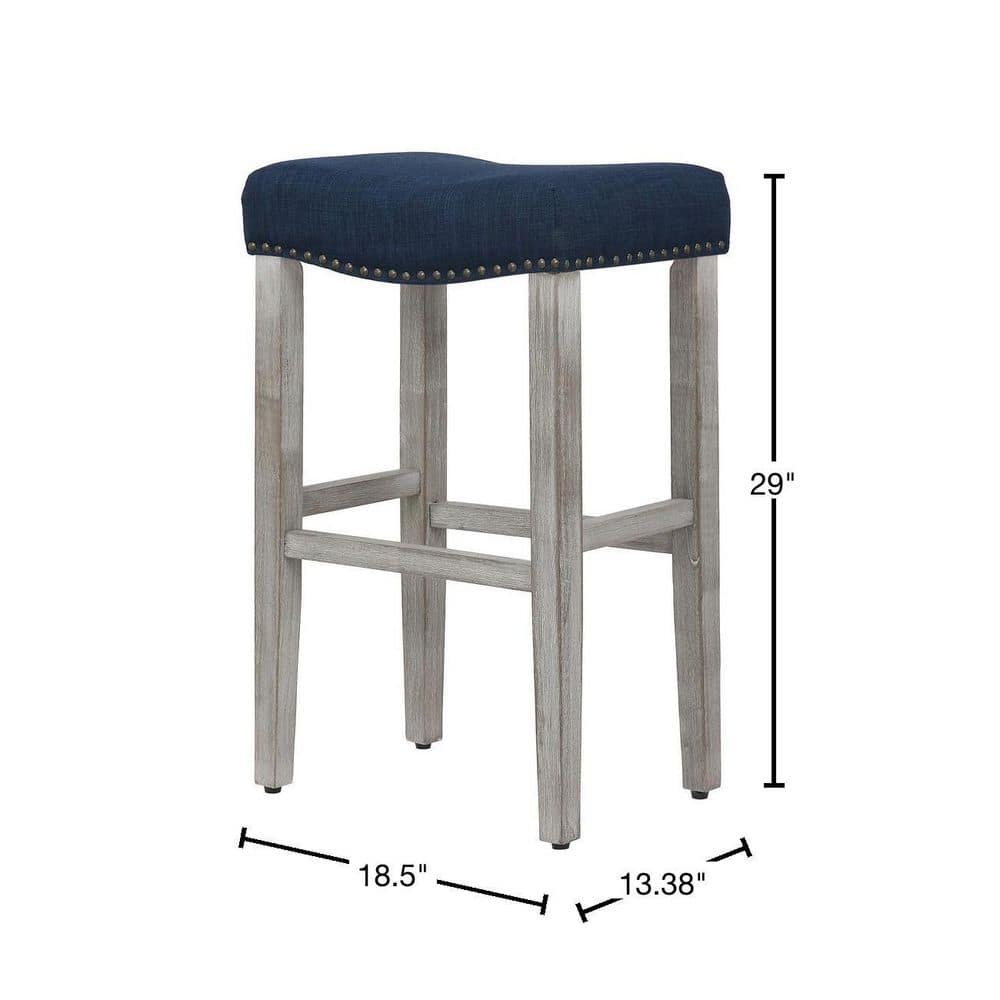 WESTIN OUTDOOR Jameson 29 in. Antique Gray Wood Bar Stool with Navy Blue Linen Seat (Set of 2) ID401-29-AG-NB-2