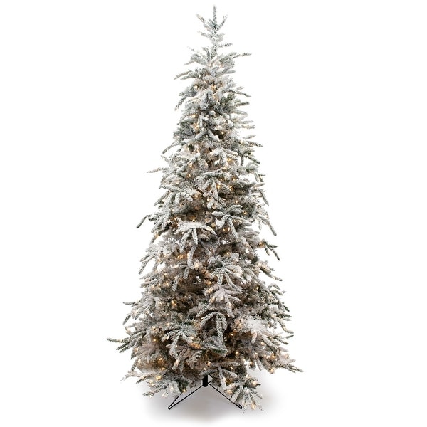 6.5foot Snowy Flocked Balsam Prelit Artificial Christmas Tree