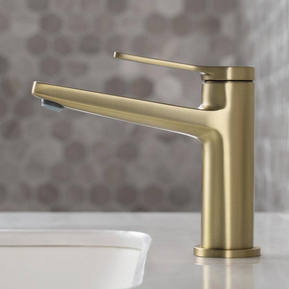 KRAUS Indy Single Handle Bathroom Faucet and Pop Up Drain with Overflow in Brushed Gold KBF-1401BG-PU-11BG