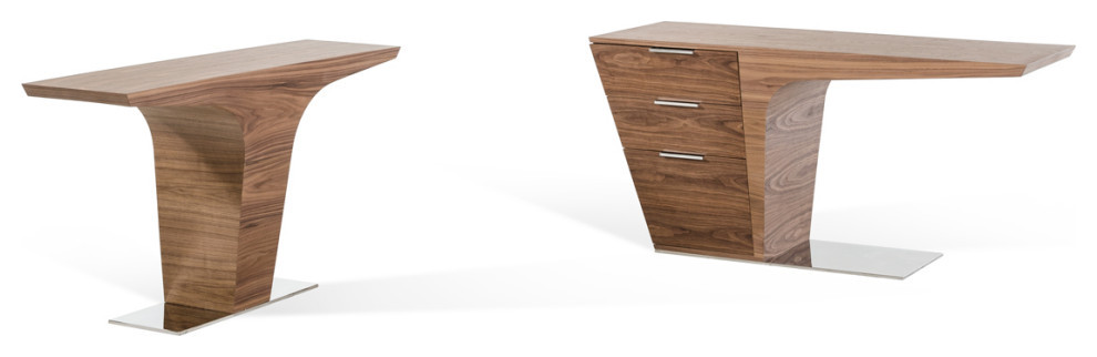 30 quotWalnut Veneer And Steel Console Table   Contemporary   Console Tables   by HomeRoots  Houzz