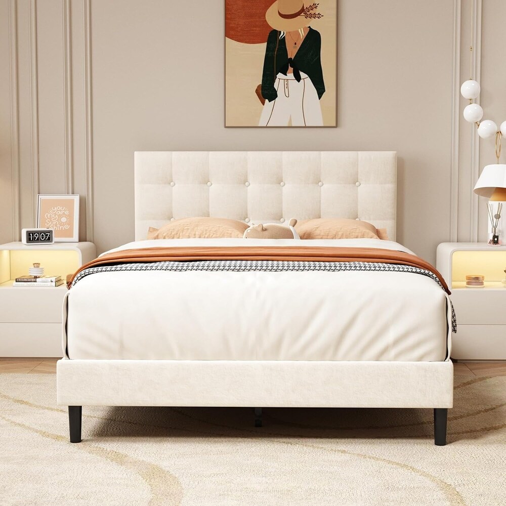 Alazyhome Square Tufted Upholstered Platform Bed Frame