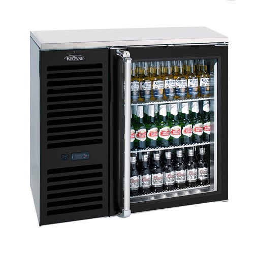 Krowne Metal BS36L-GNS Back Bar Cooler， Glass Door with Black Frame， S/S Sides