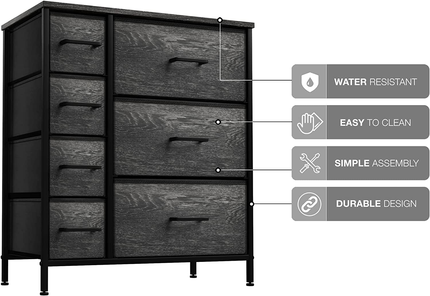 Sorbus Dresser with 7 Faux Wood Drawers - Storage Unit Organizer Chest for Clothes - Bedroom, Hallway, Living Room, Closet, & Dorm Furniture - Steel Frame, Wood Top, & Easy Pull Fabric Bins