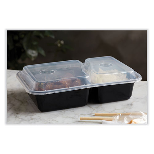 Pactiv Newspring VERSAtainer Microwavable Containers | Rectangular， 2-Compartment， 30 oz， 6 x 8.5 x 2.5， Black