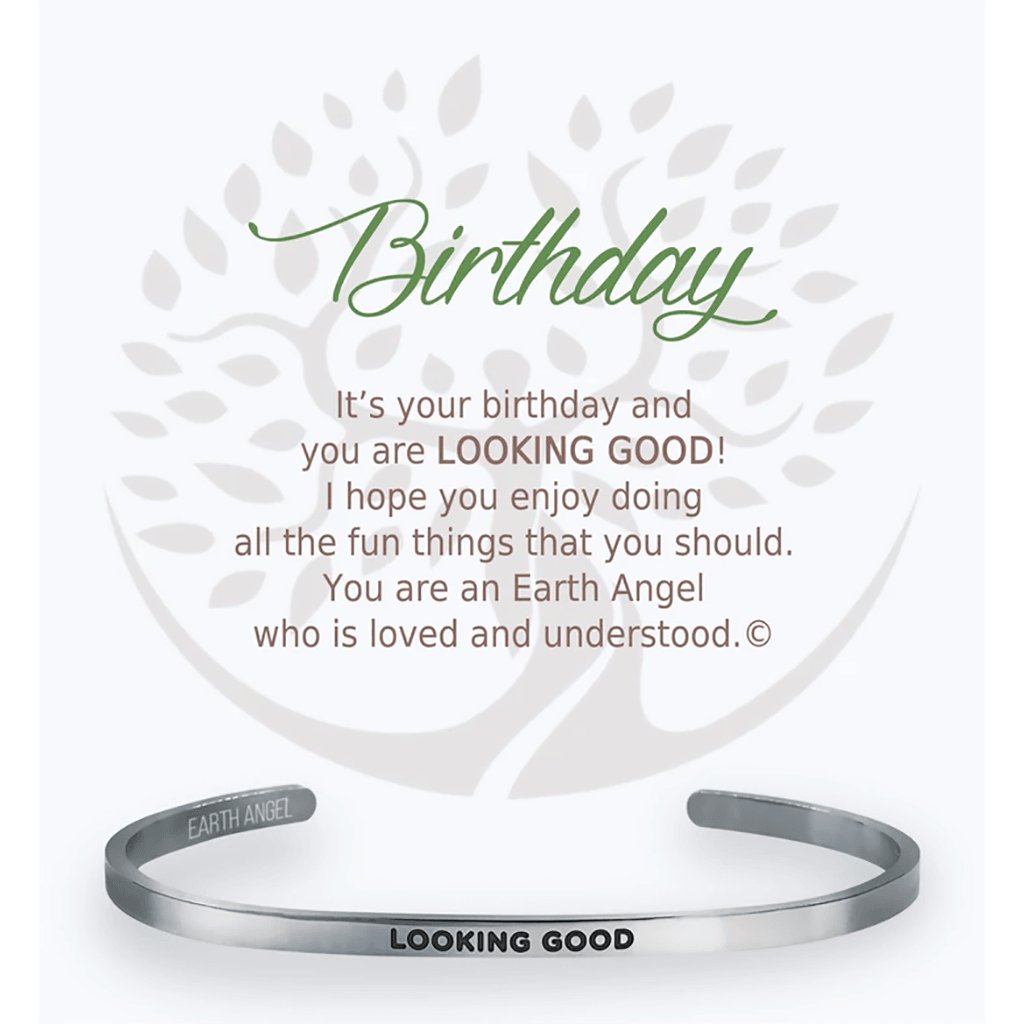 Earth Angel  Birthday Cuff Bracelet in Silver