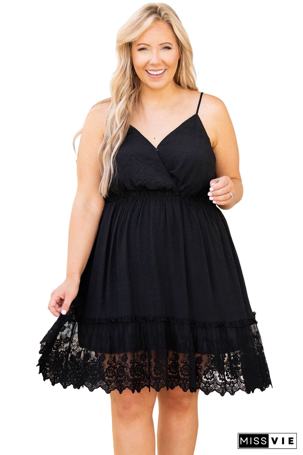 Black Lace Ruffle Hem Plus Size Flared Sundress