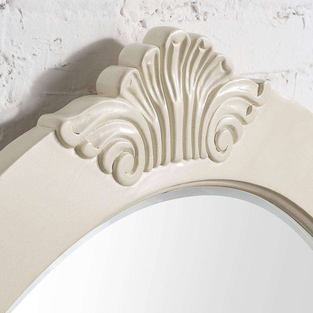 Home Decorators Collection 30 in. W x 38 in. H Framed Oval Beveled Edge Bathroom Vanity Mirror in antique white BF-27006-AW