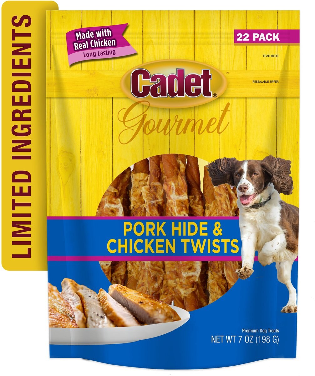 Cadet Gourmet Pork Hide and Chicken Twist Sticks Dog Treats， 5-in， 22 count