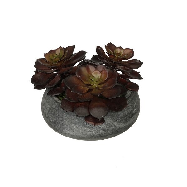 Faux Burgundy Echeveria Garden in Small Ceramic Bowl