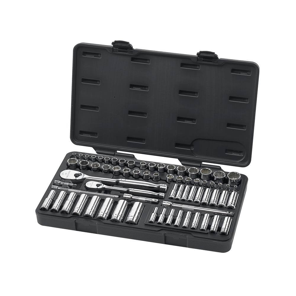 GEARWRENCH 14 in. and 38 in. Drive Standard  Deep SAEMetric 90-Tooth Ratchet and Socket Mechanics Tool Set (68-Piece) 83000