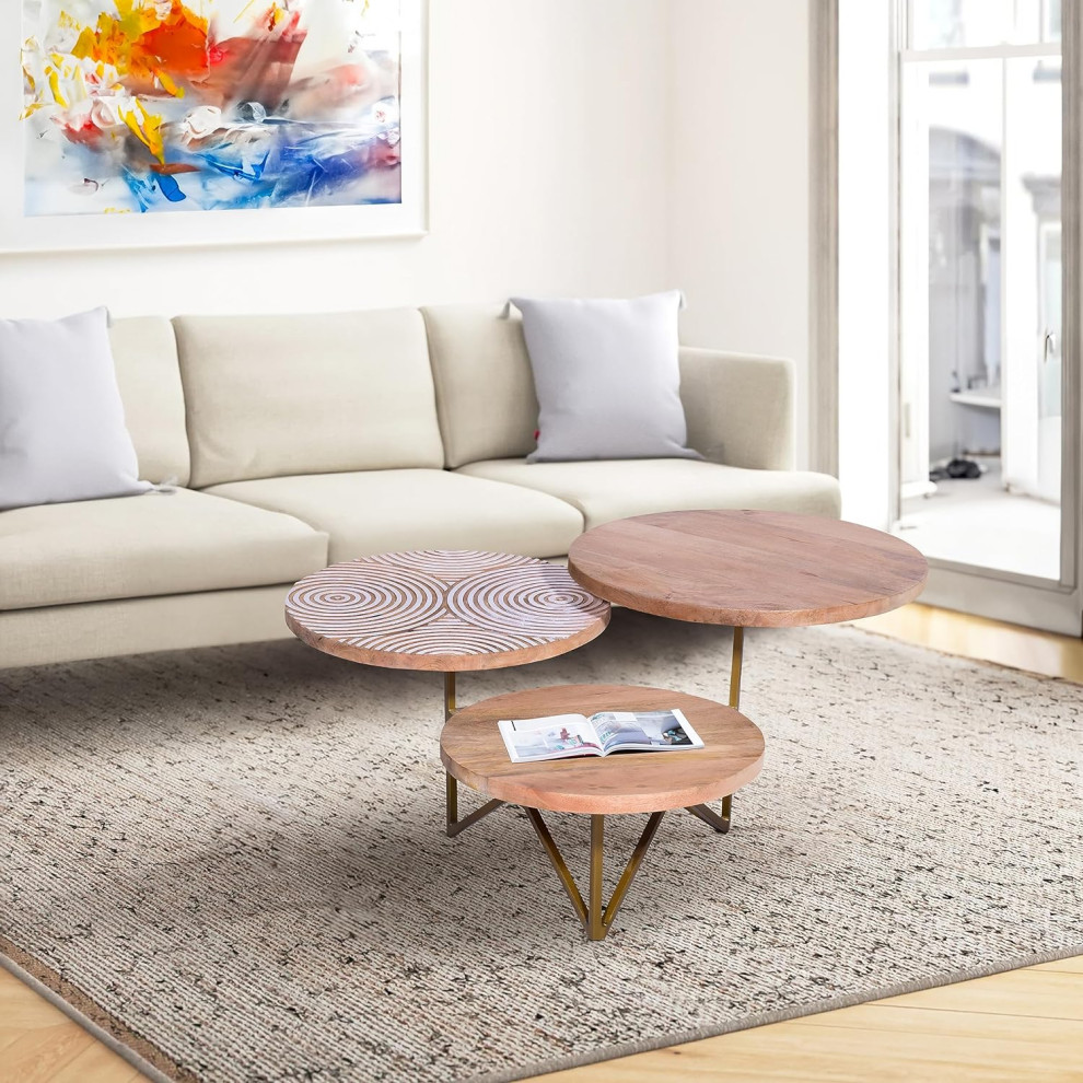 Modern Farmhouse Coffee Table  Mango Wood Construction With 3 Tiers  Gold/Brown   Modern   Coffee Tables   by Decor Love  Houzz