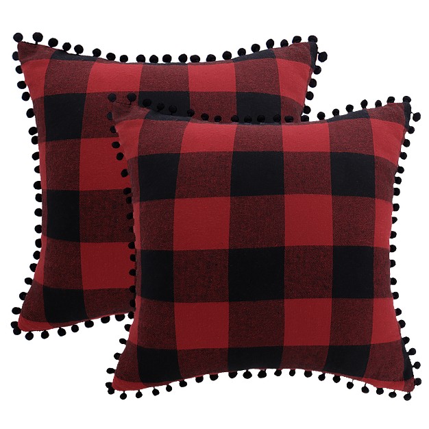 Piccocasa Classic Plaid With Pom poms Retro Throw Pillow Covers 2 Pcs