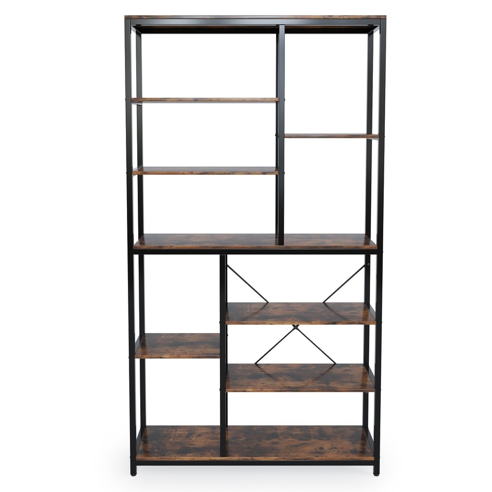 Large 8 Tier Bookcase and Bookshelf  79’’ Tall Open Shelves Display Shelf for Home Office  Rustic