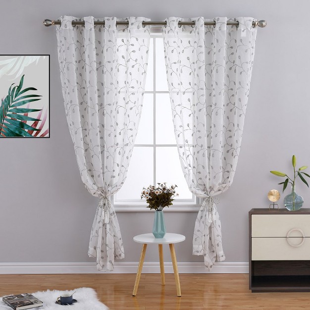 Trinity Embroidered Sheers Semi Curtains Transparent Drapes Window Treatments Grommet Top 2 Panels