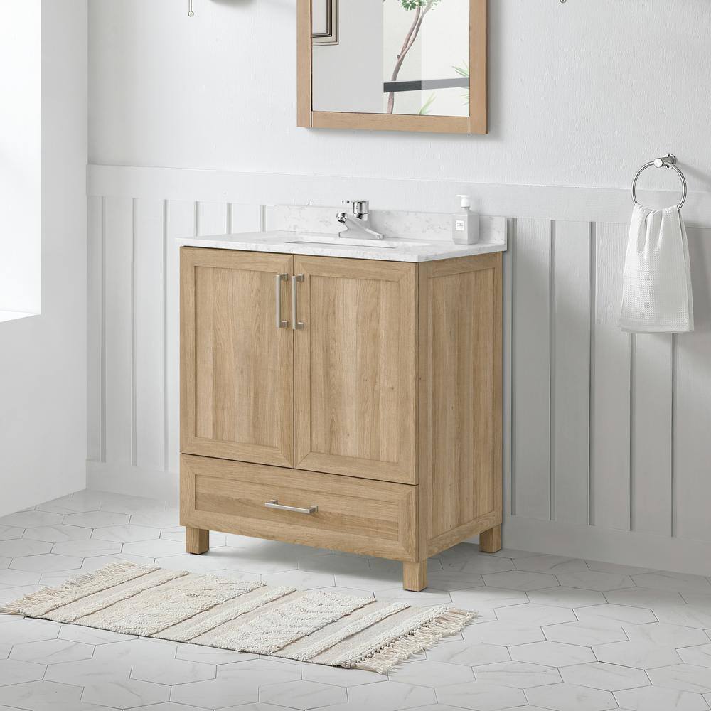 Glacier Bay Tobana 30 in. W x 19 in. D x 34.50 in. H Bath Vanity in Weathered Tan with White Cultured Marble Top Tobana 30NO