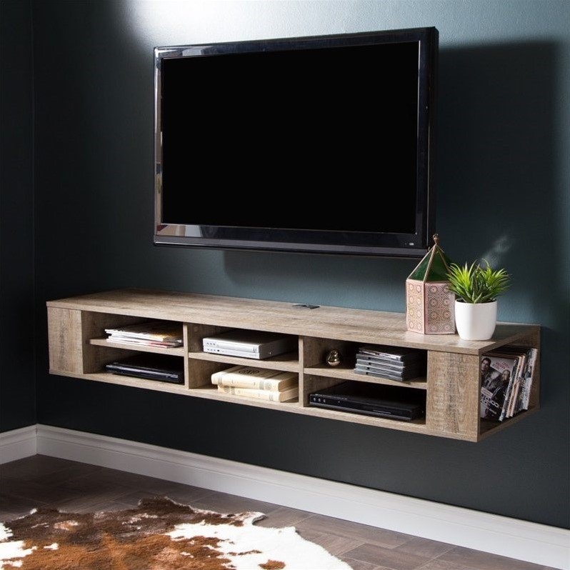 South Shore City Life 66 quotWall Mounted Media Console in Weathered Oak   Transitional   Entertainment Centers And Tv Stands   by Homesquare  Houzz