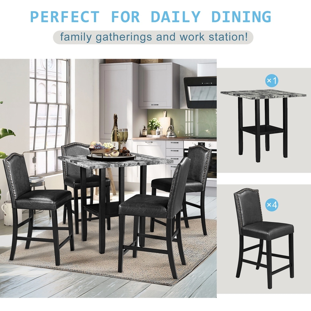 5 Piece Dining Set with Matching Chairs and Bottom Shelf