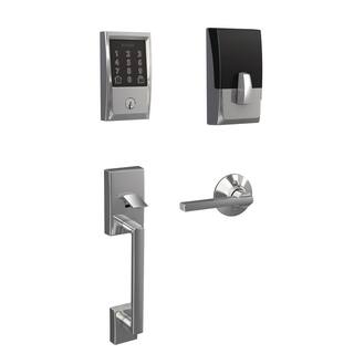 Schlage Century Bright Chrome Encode Smart Wi-Fi Deadbolt with Alarm and Century Handleset and Latitude Handle BE489WB CEN 625 +FE285 CEN 625 LAT