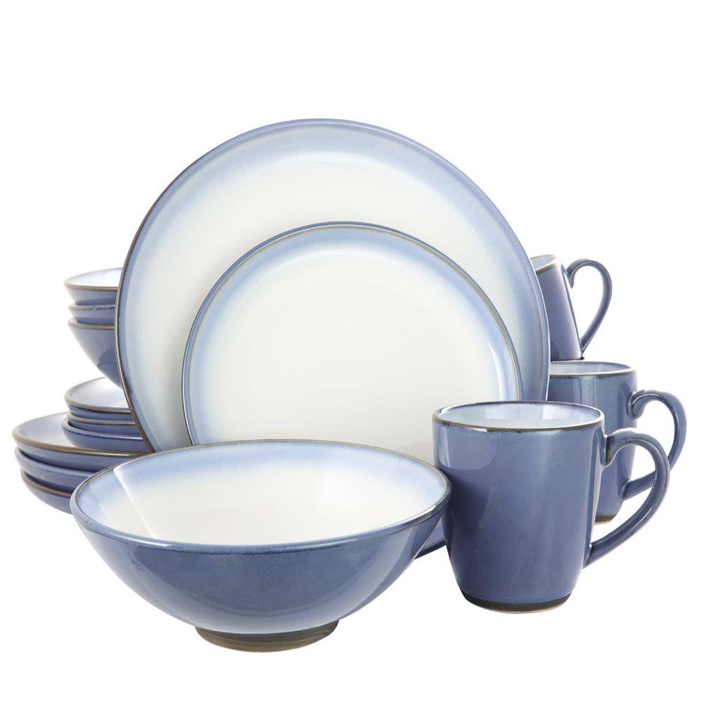 GIBSON elite Serene Fountain 16-Piece Casual BlueGlossy finish Earthenware Dinnerware Set (Service for 4) 985104947M