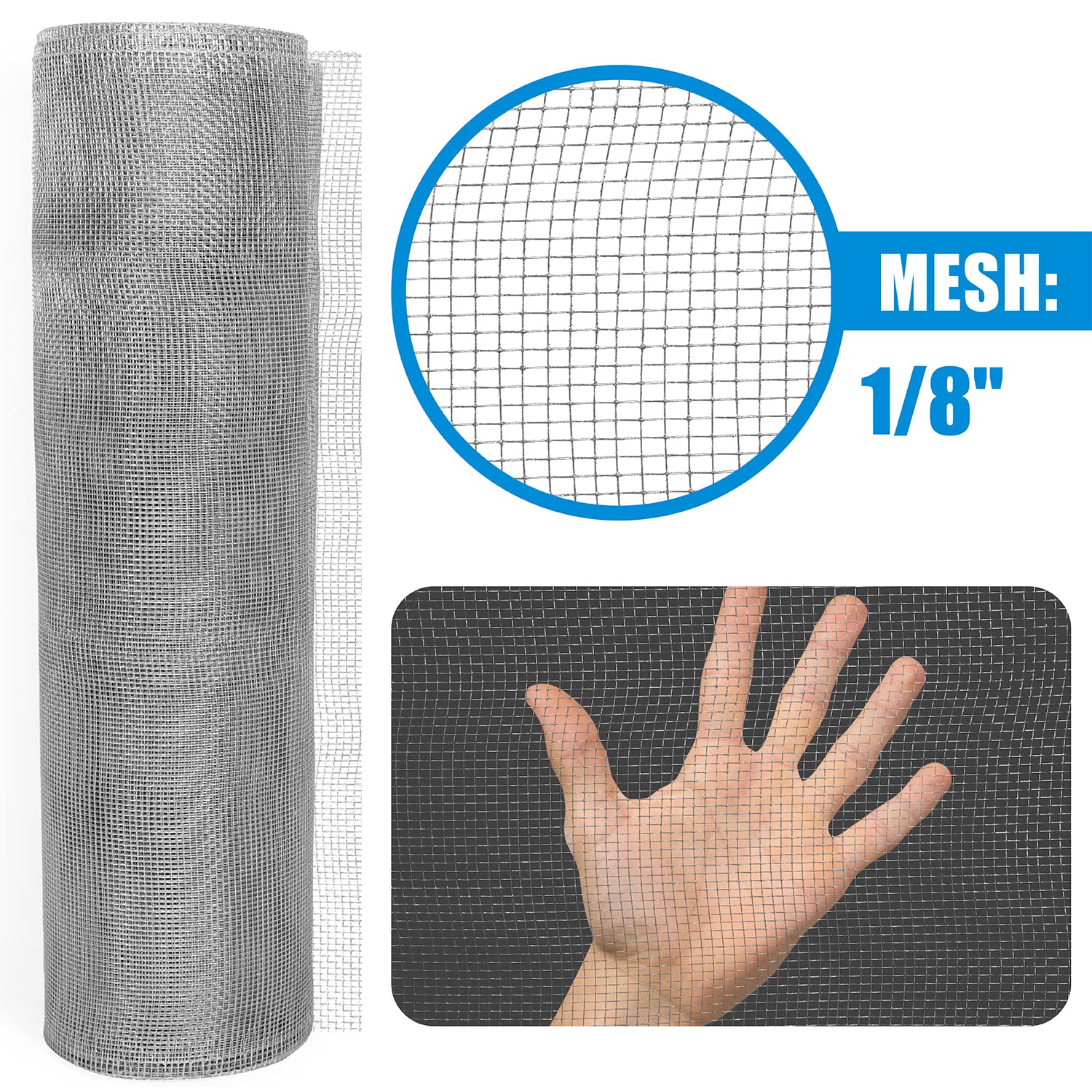 Fencer Wire 27 Gauge 24" x 100' Hardware Cloth, 1/8 inch Mesh Galvanized Steel Wire Rolled Woven, Keeping Out of Bees, Wasps and Mid to Large-Sized Insects