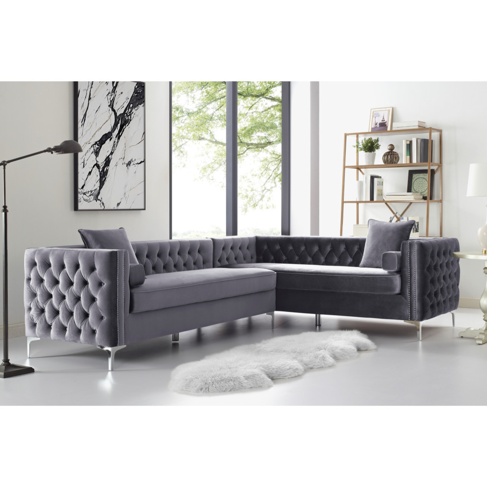 Jeannie 120 quotVelvet Corner Sectional Sofa   Contemporary   Sectional Sofas   by Inspired Home  Houzz