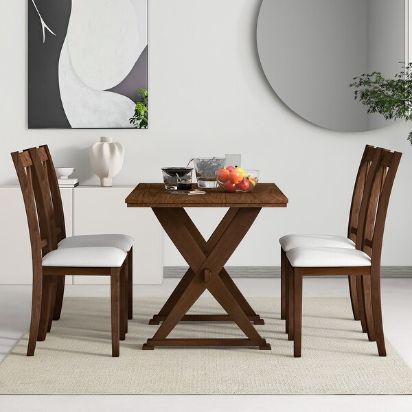 Wood 5-Piece Dining Table Set with 4 Upholstered Chairs