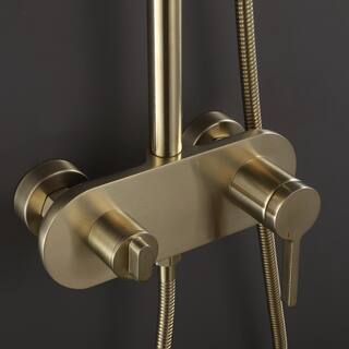 Tomfaucet 3-Spray Wall Bar Shower Kit with Hand Shower and Tub Faucet in Brushed Gold TFB1038BG