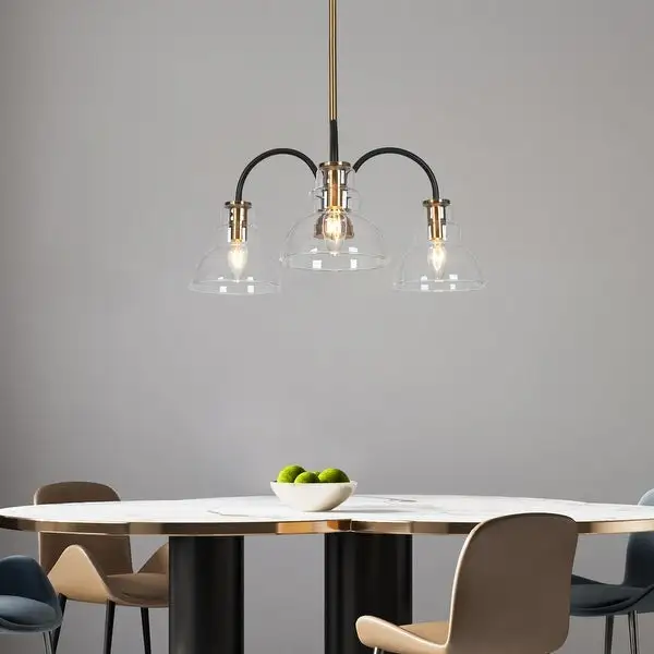 Modern Black Gold 3-light Chandelier Glass Barn Island Pendant Lighting - D18