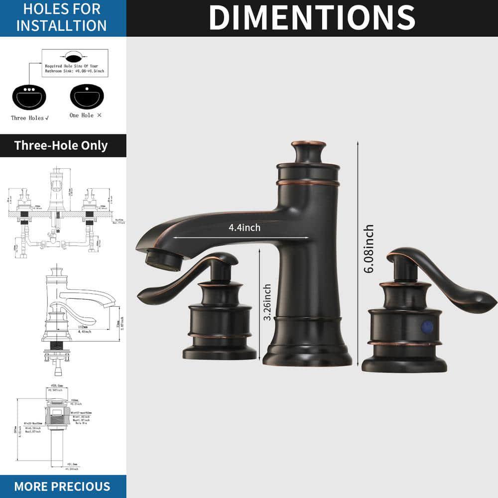 BWE 8 in Widespread Double Handle Bathroom Faucet With Popup Drain Assembly in Oil Rubbed Bronze