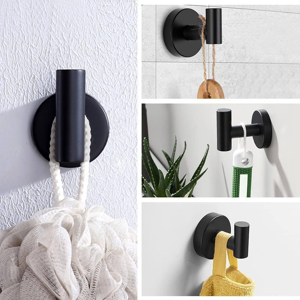 ATKING 4-Pieces Wall-Mounted Stainless Steel Bathroom Robe Hook in Matte Black A4BK-802