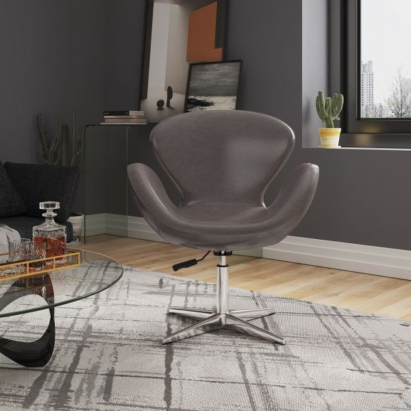 Raspberry Faux Leather Adjustable Swivel Chair in Pebble and Polished Chrome