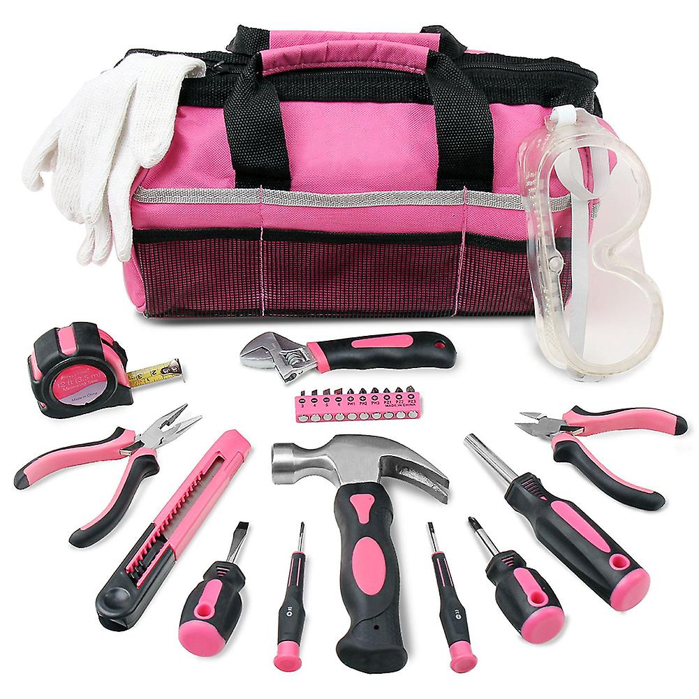 23-piece Pink Tool Kit Ladies Hand Tool Set With Easy Carrying Pouch For Diy Home Maintenance