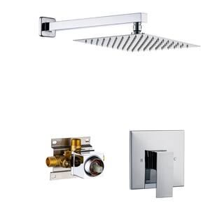 CASAINC 1-Spray Patterns with 1.8 GPM 10 in. with 1.8 GPM Wall Mount Square Fixed Shower Head in Chrome (Valve Included) N93101CP-10