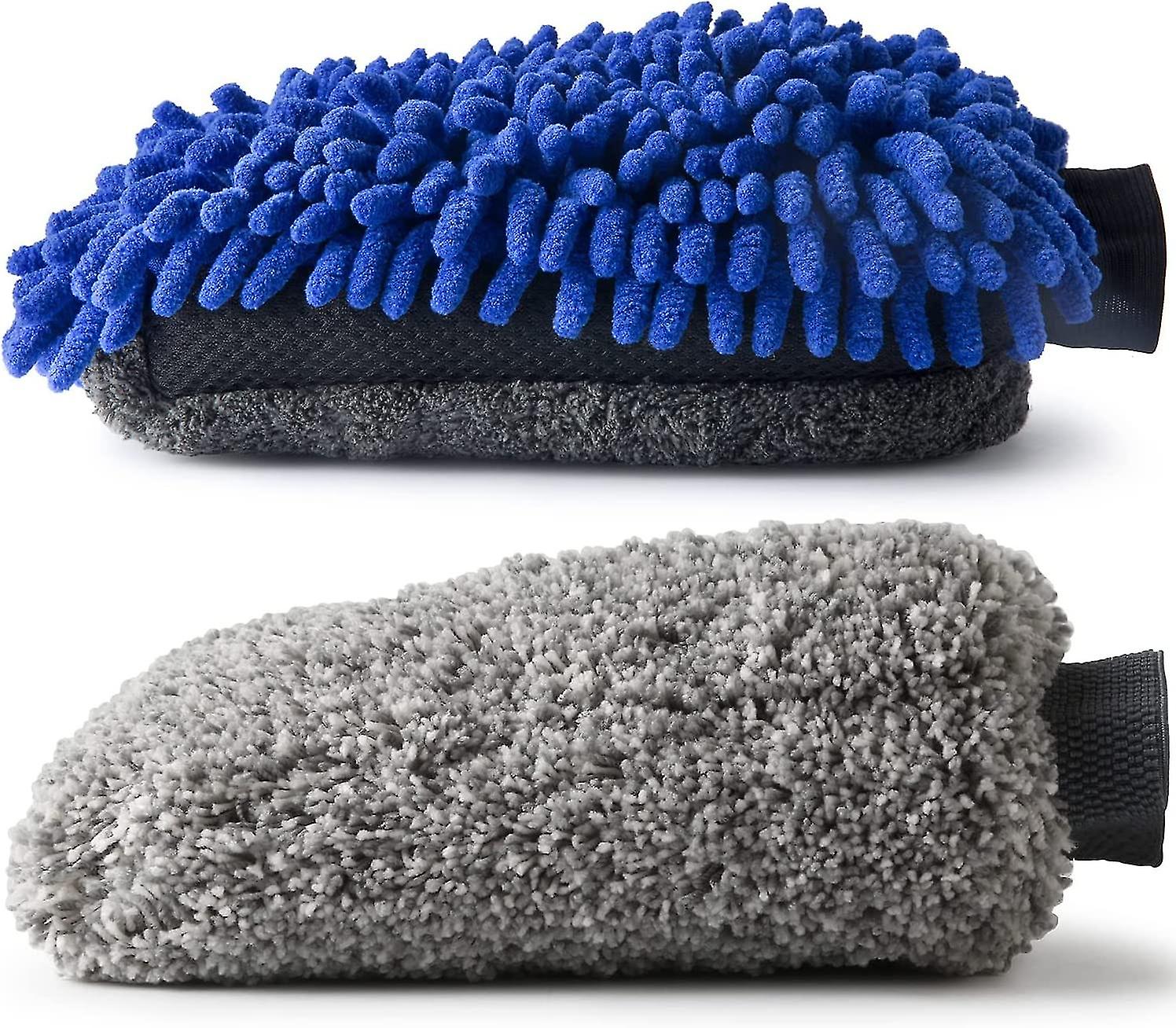 | 2 Pack | Waterproof Car Wash Mitt， Microfiber Car Wash Mitt， Chenille Mitt