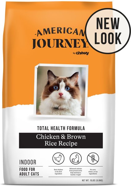 American Journey Indoor Cat Total Health Formula Chicken and Brown Rice Recipe Dry Cat Food， 15lb bag