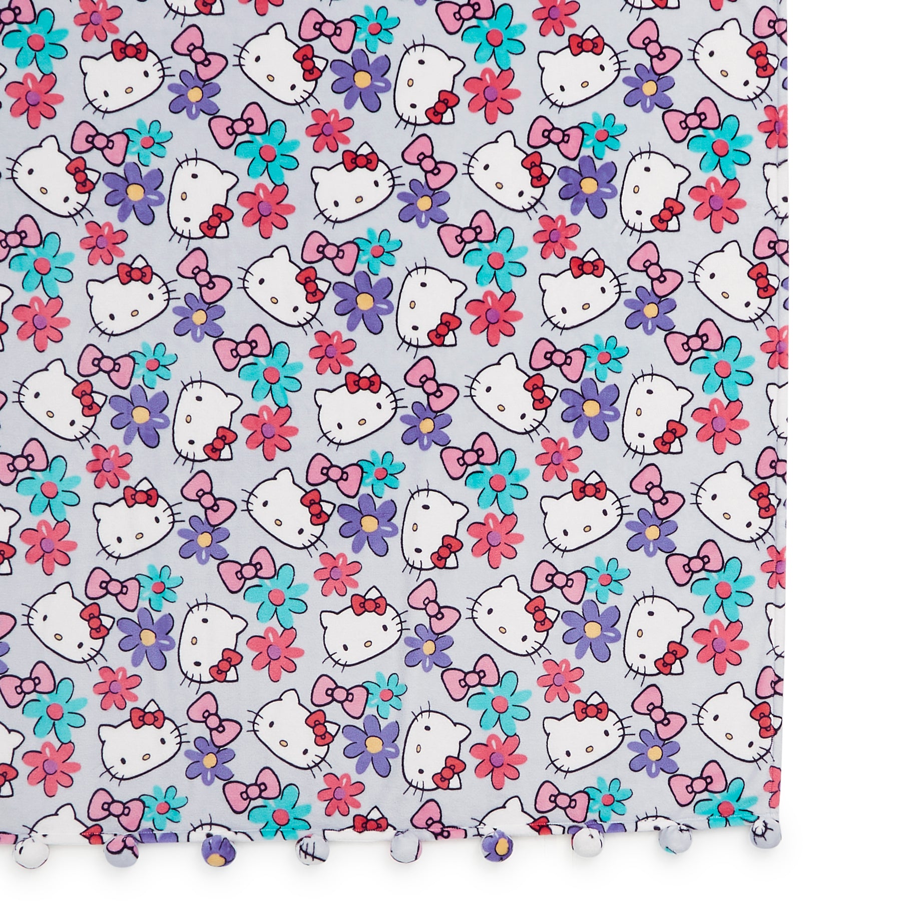 Hello Kitty? Plush Throw Blanket with Pom-Poms