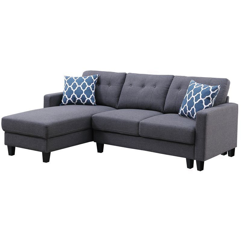 Devion Furniture Transitional Style Linen Fabric Sectional Sofa in Dark Gray