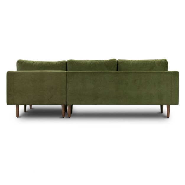 Florence Mid century Modern Velvet Right Sectional Sofa Distressed Green Velvet Poly amp Bark