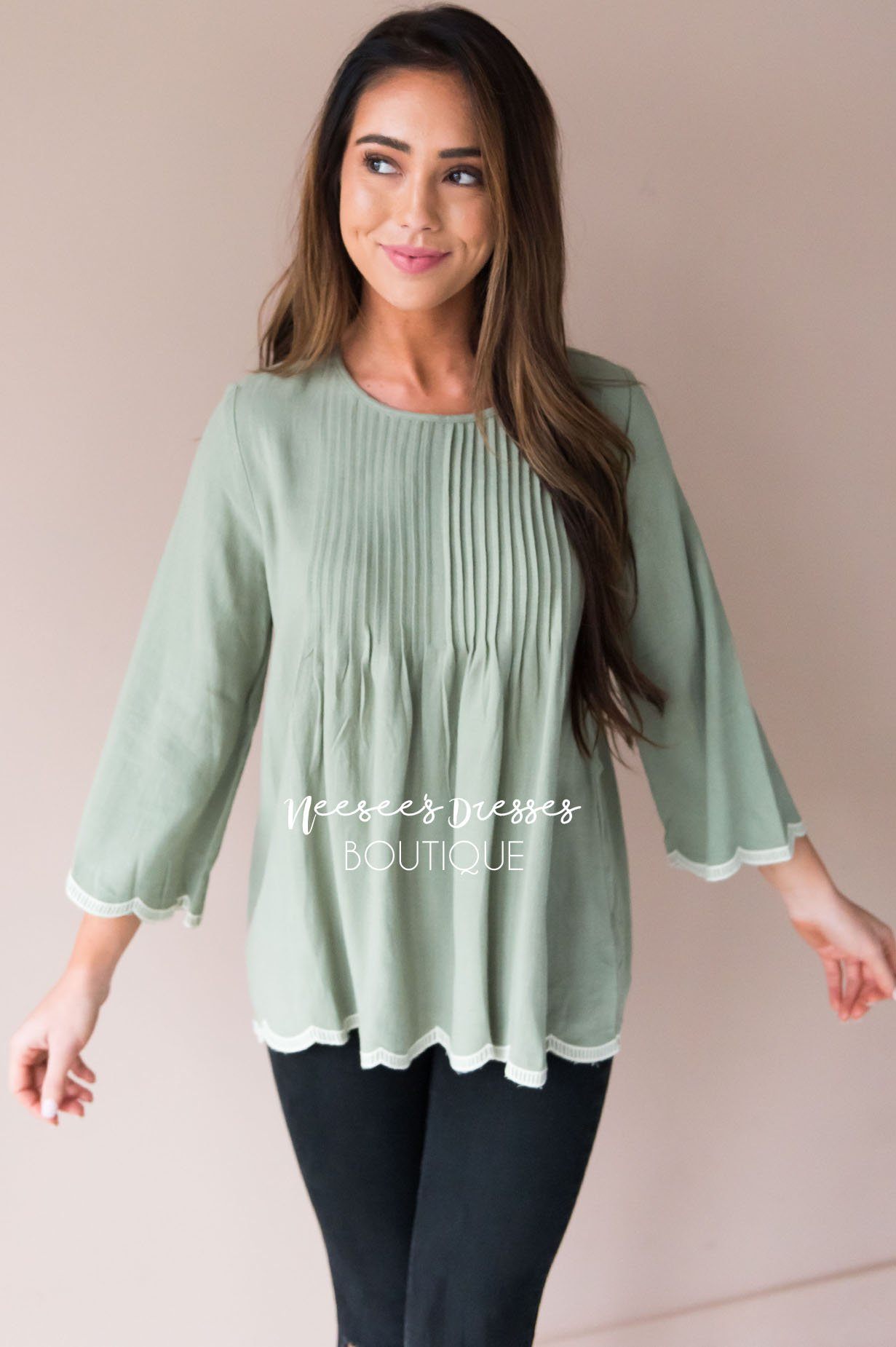 Always There Scalloped Trim Blouse