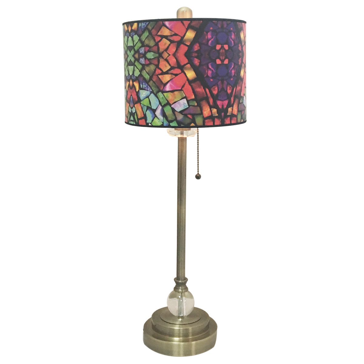 Royal Designs 28" Crystal and Antique Brass Buffet Lamp with Mosaic Stained Glass Design Hardback Lamp Shade