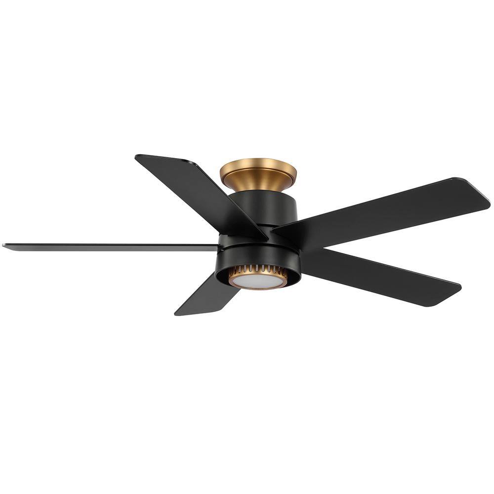 Hampton Bay Panache 52 in. LED Indoor Matte Black with Brass Accents Ceiling Fan with UplightDownlight and Remote Included 92407