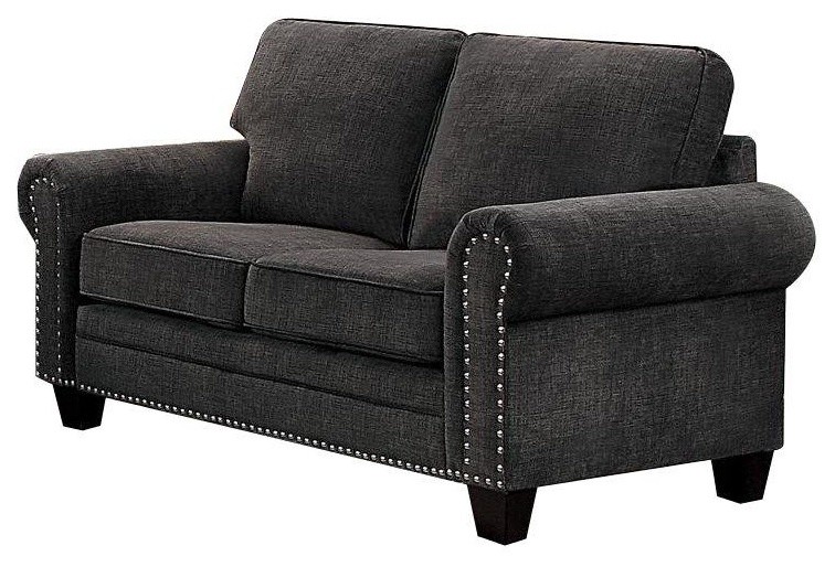 2 Piece Chermire Nail Trimmed Love Seat and Chair  Dark Gray Fabric   Transitional   Living Room Furniture Sets   by AMOC  Houzz