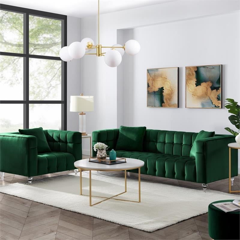 Adalyn Sofa Hunter Green Velvet  Biscuit Tufted Lucite Leg   Traditional   Sofas   by Homesquare  Houzz