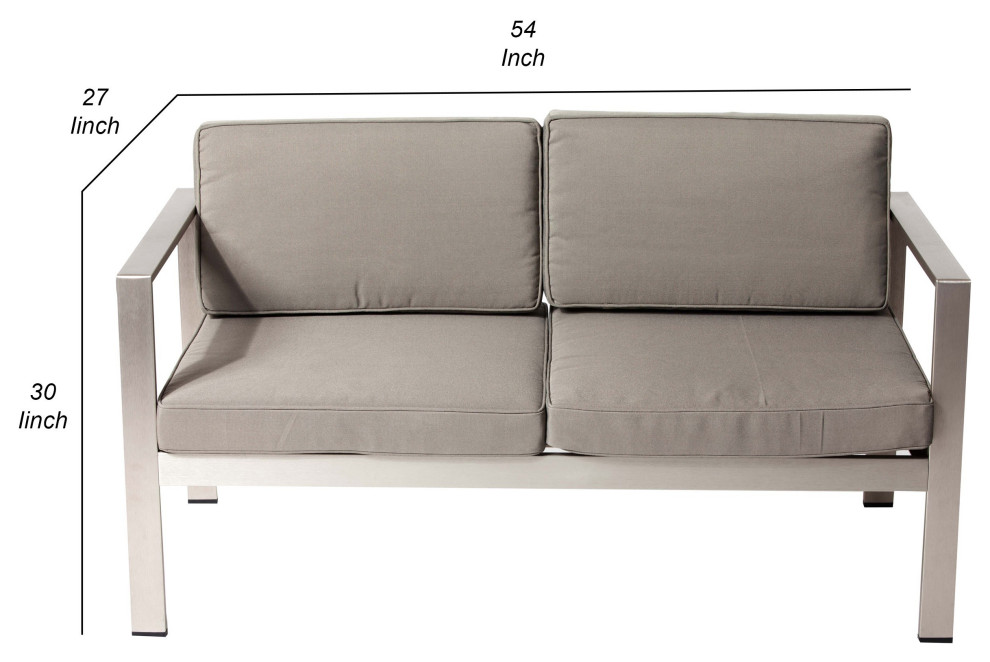 Benzara BM287832 Sofa  Sleek Silver Aluminum Frame  Water Resistant Cushions   Contemporary   Outdoor Sofas   by Uber Bazaar  Houzz