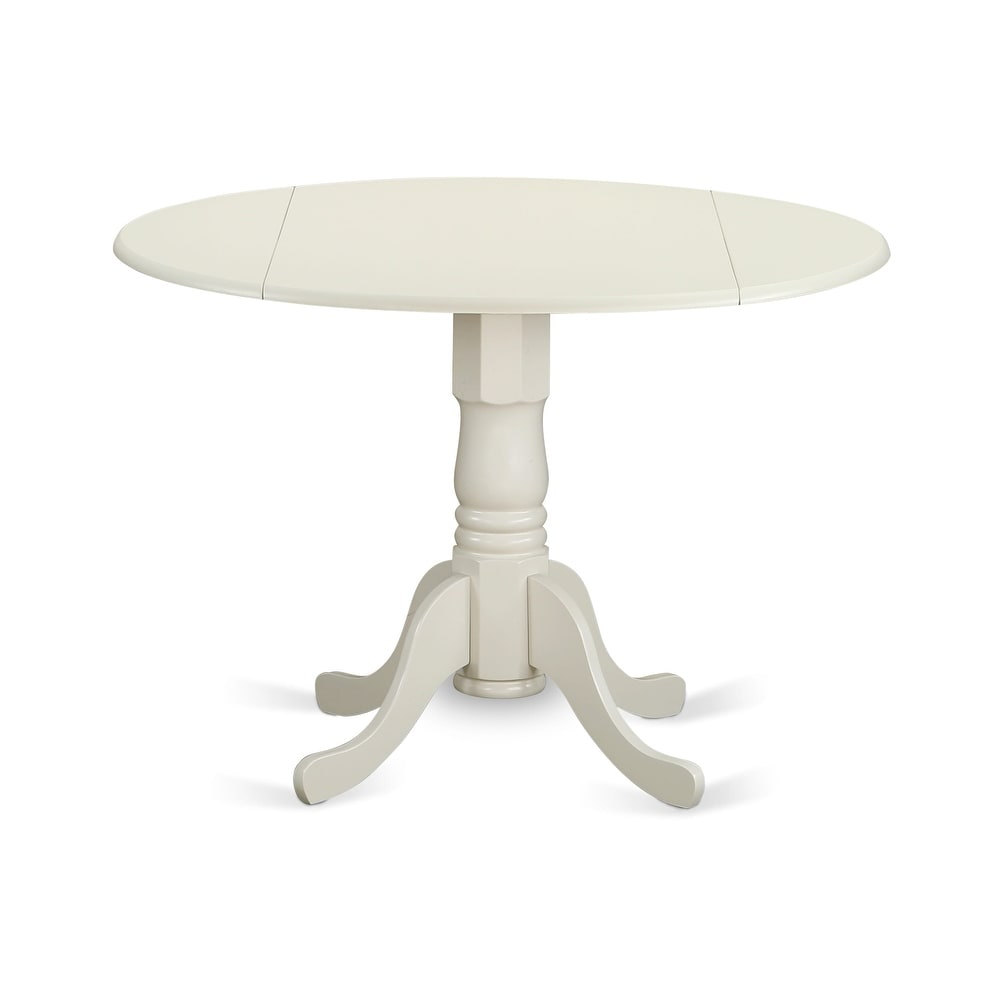 East West Furniture Dublin Kitchen Dining Table   a Round Wooden Table Top with Dropleaf   Pedestal Base  (Finish Options)